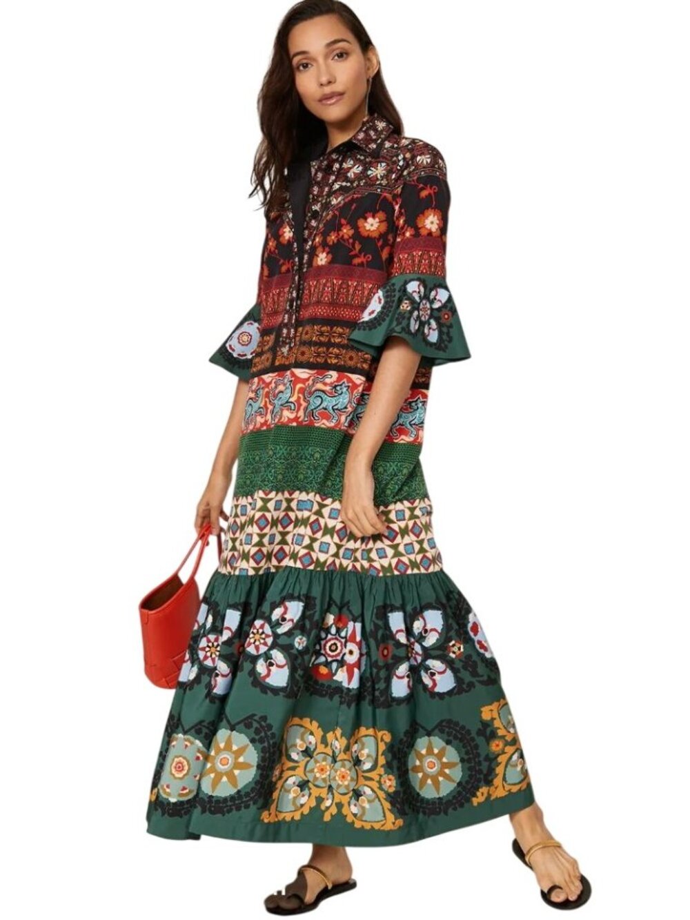 La Double J Artemis Patchwork-Print Midi Dress NWT - Size XS